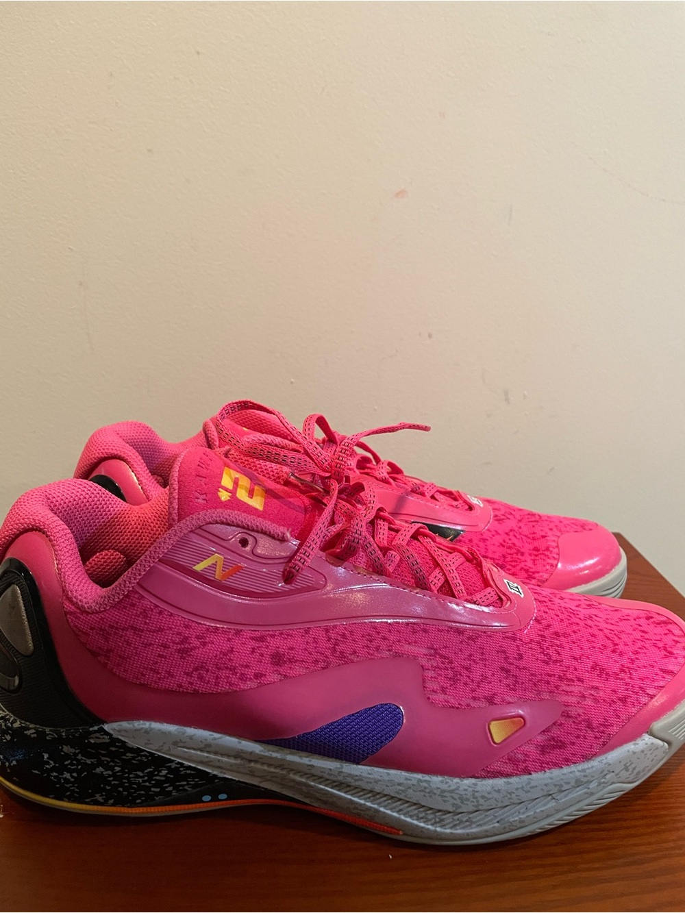 New Balance Pink Athletic Shoes with Purple and Yellow Accents - no box